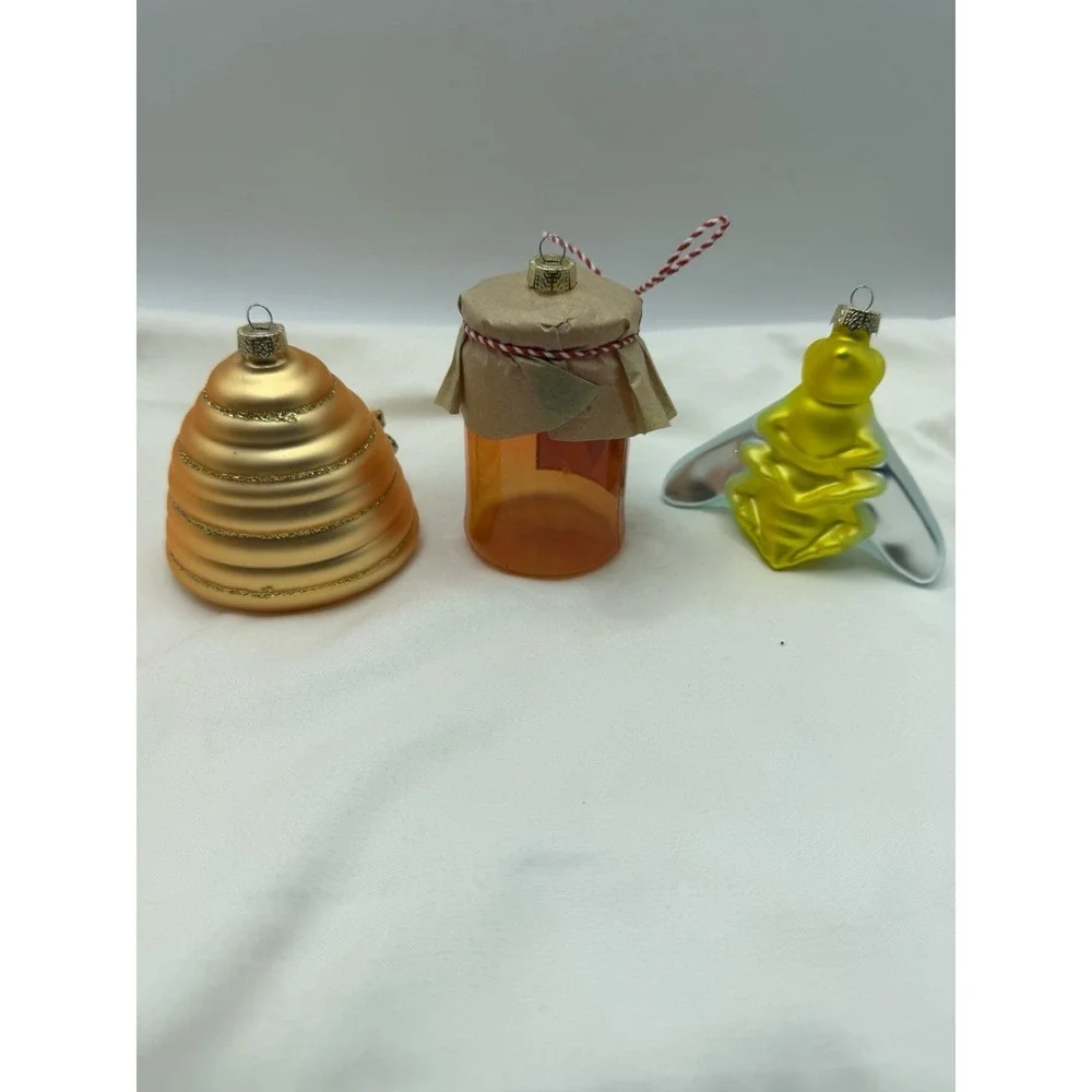 Martha Stewart Set of 2 Glass Plastic Ornaments Bee Jar
